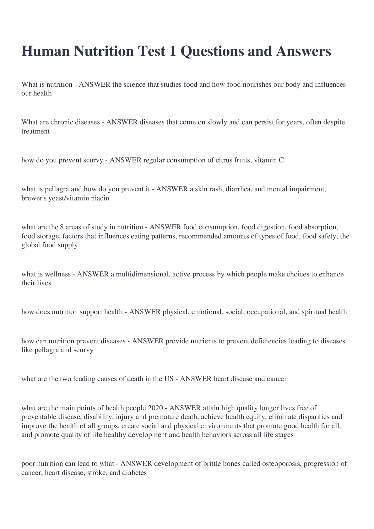 Preview image for Human Nutrition Test 1 Questions and Answers